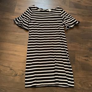 JCrew Striped Dress with ruffle sleeve